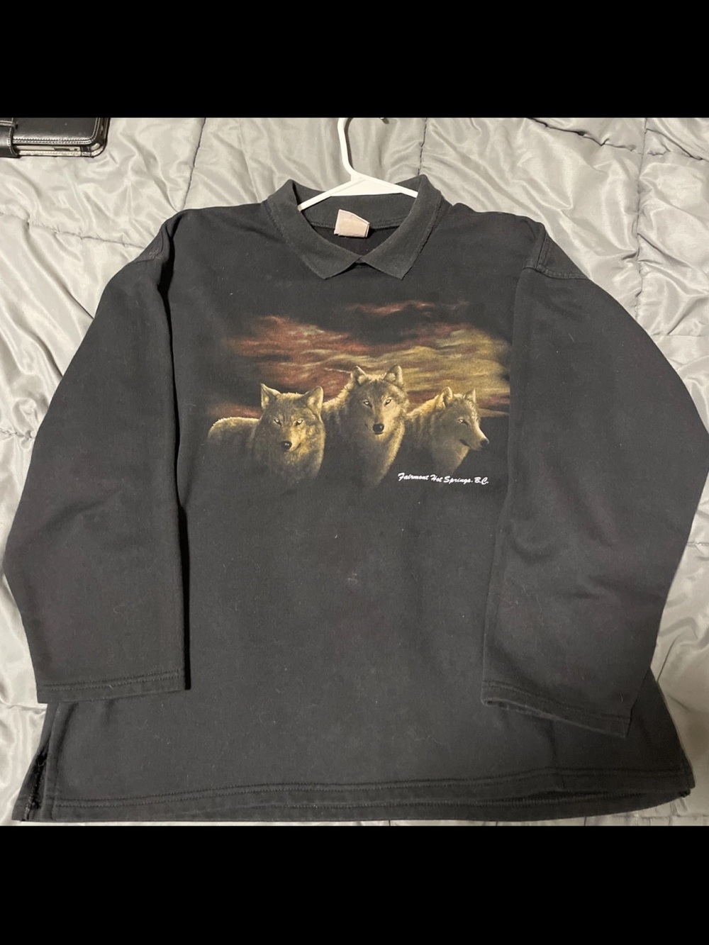 Black Wolves Graphic Polo Sweatshirt Y2K VTG Size XL